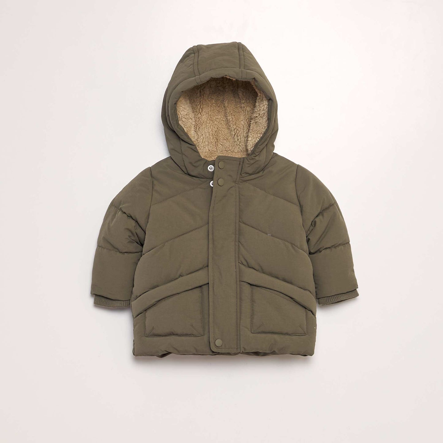 Sherpa padded jacket with hood KHAKI