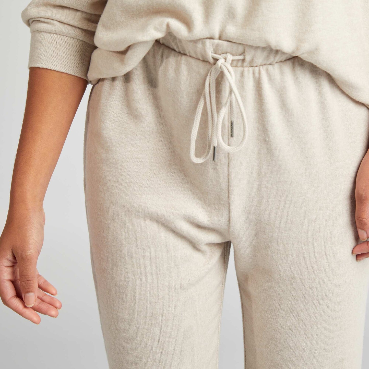 Plush knit fabric sweatshirt + trousers set BEIGE