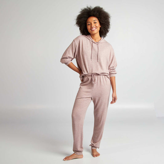 Plush knit fabric sweatshirt + trousers set PINK