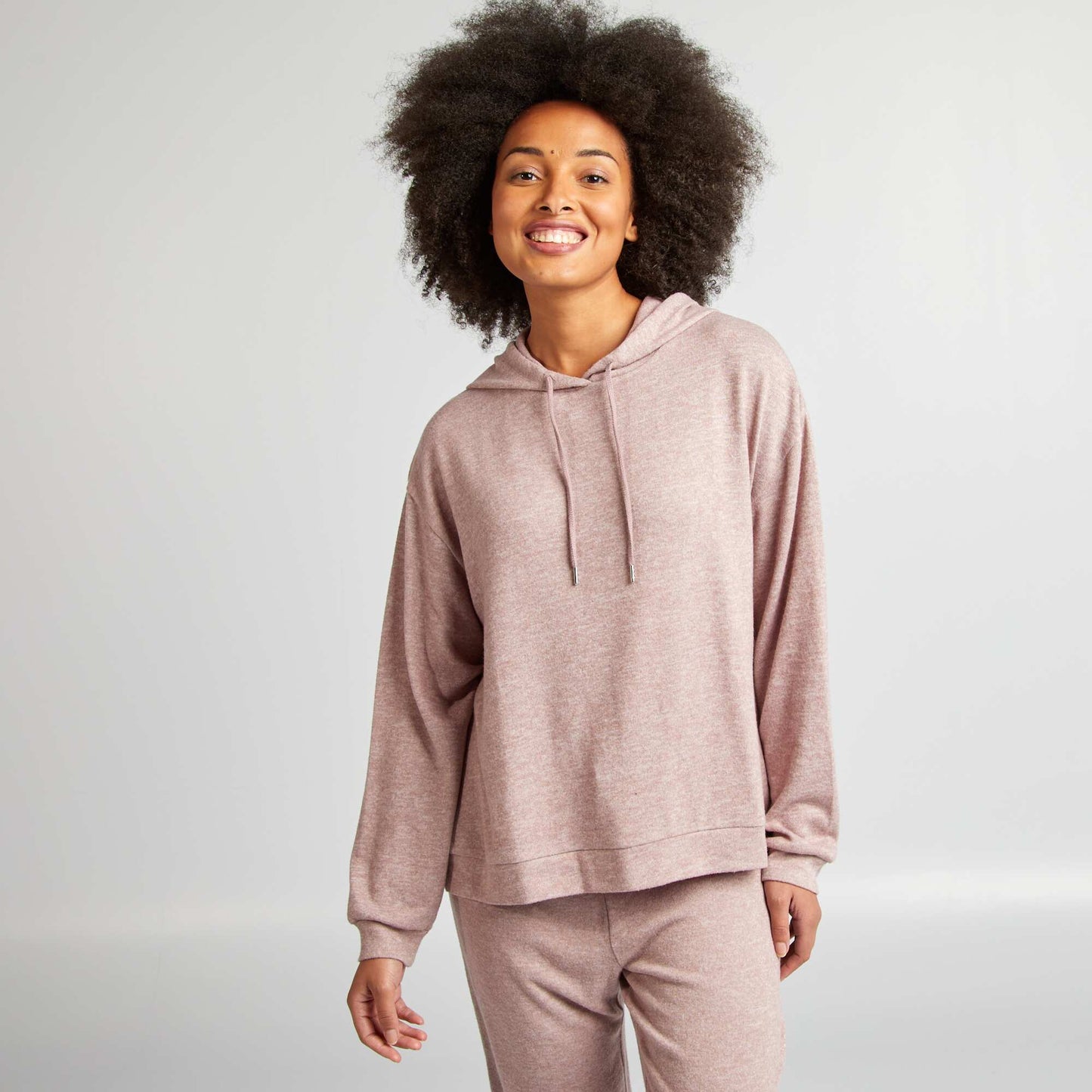 Plush knit fabric sweatshirt + trousers set PINK