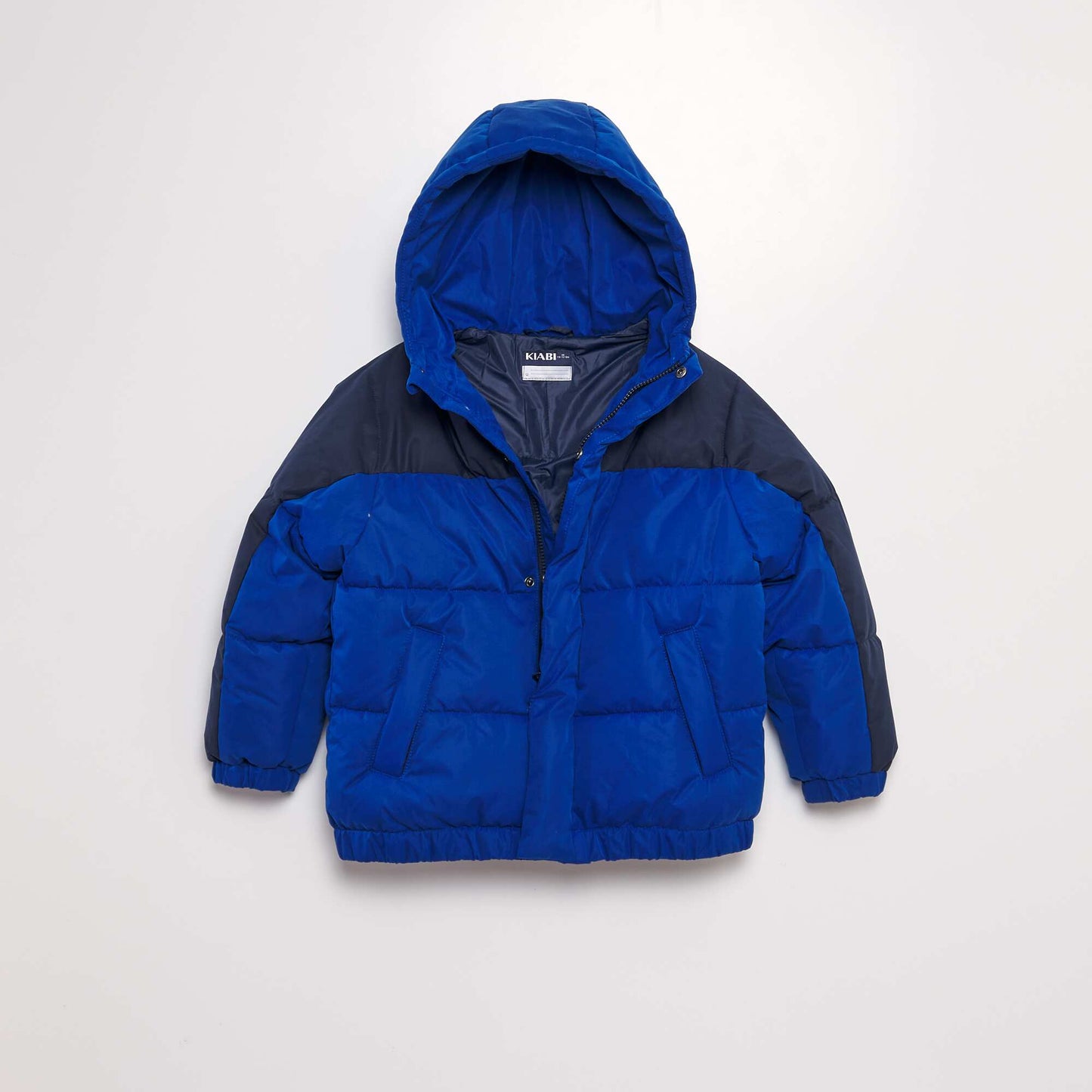 Colour block hooded padded jacket blue