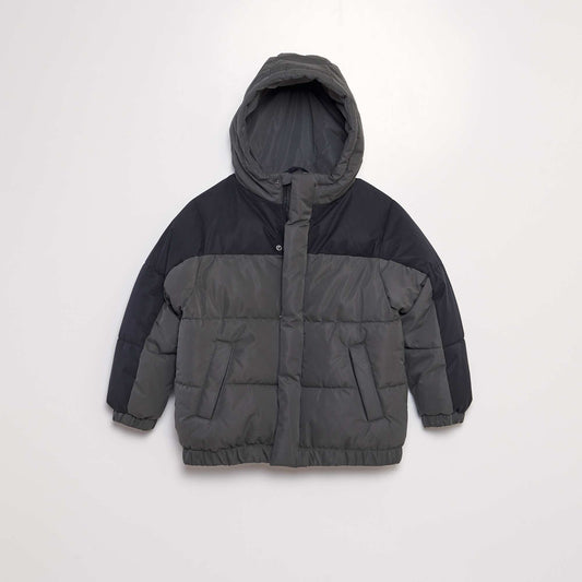 Colour block hooded padded jacket black