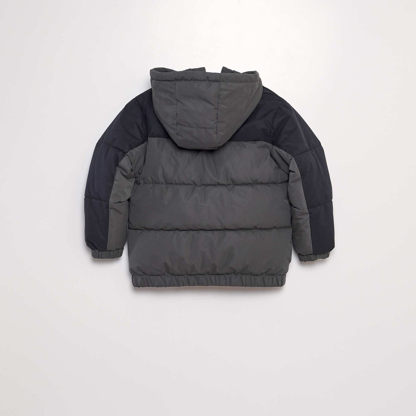 Colour block hooded padded jacket black