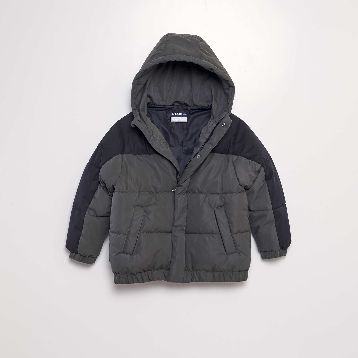 Colour block hooded padded jacket black