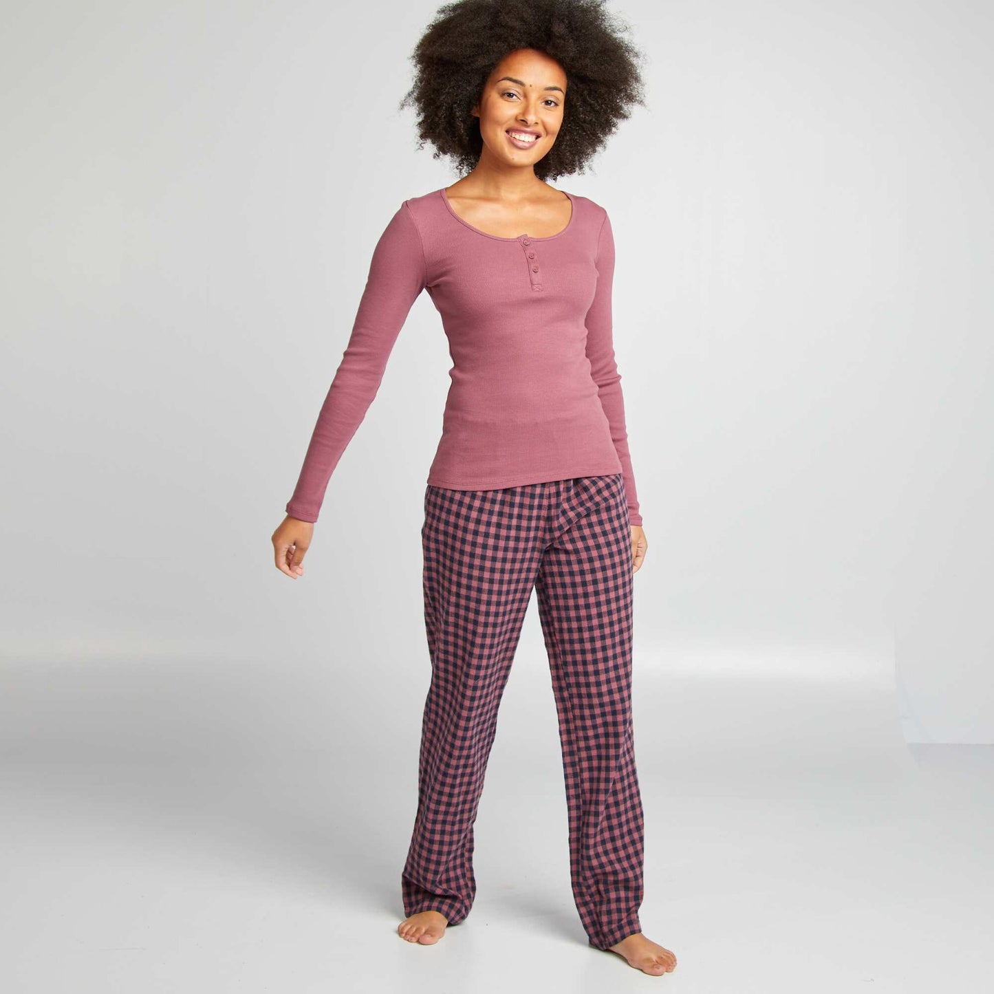 Checked T-shirt + trousers pyjama set PINK