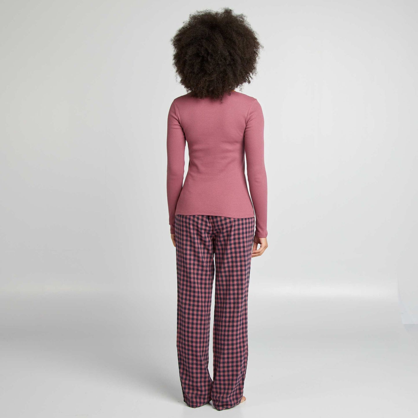 Checked T-shirt + trousers pyjama set PINK