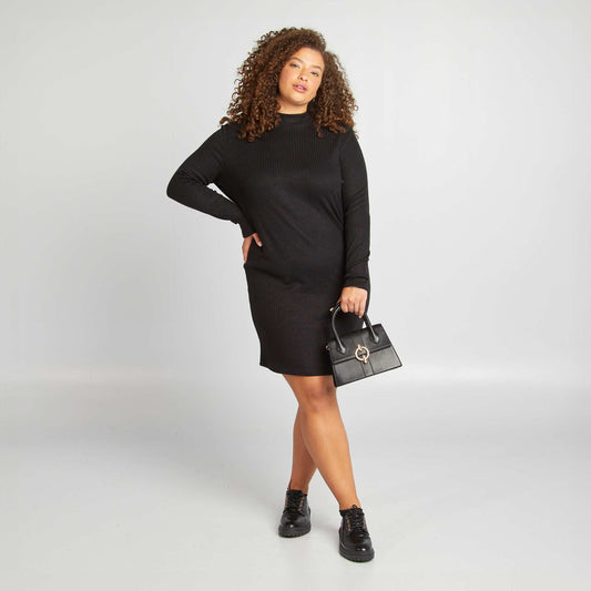 Short ribbed knit jumper dress black