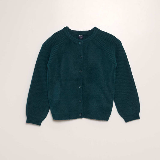 Knitted round-neck cardigan green