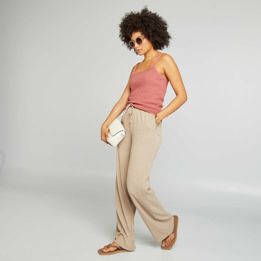 Waffle-knit wide-leg trousers BEIGE