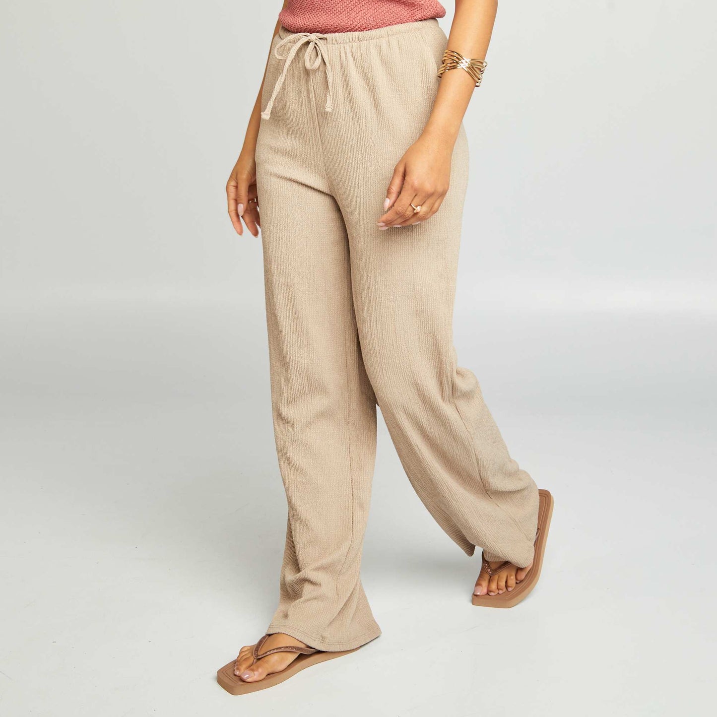 Waffle-knit wide-leg trousers BEIGE