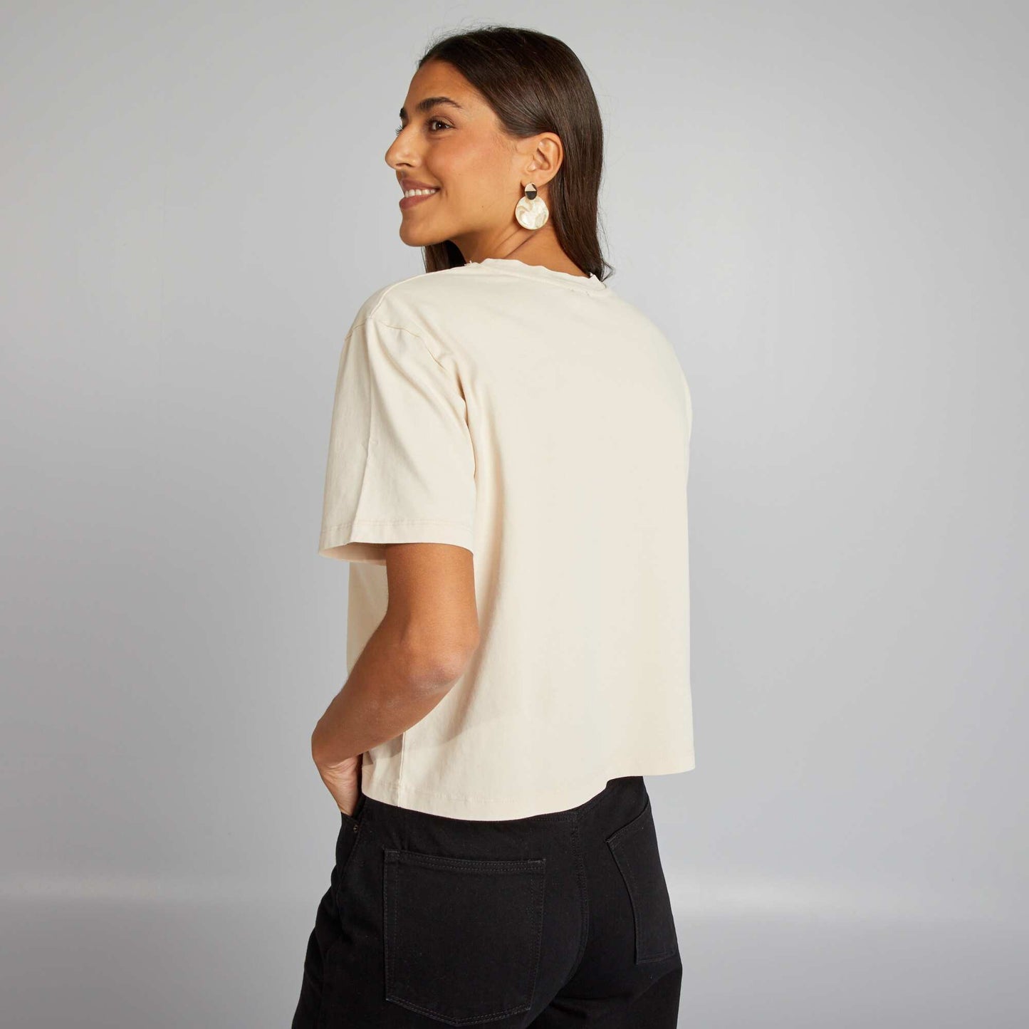 Loose-fit T-shirt with fancy jewels BEIGE