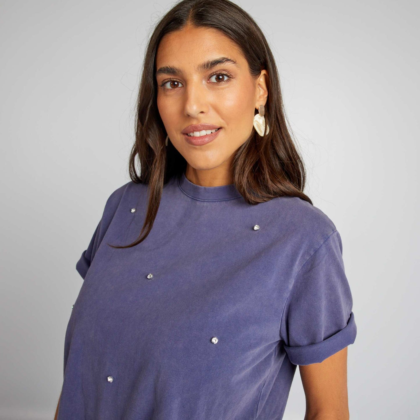 Loose-fit T-shirt with fancy jewels BLUE