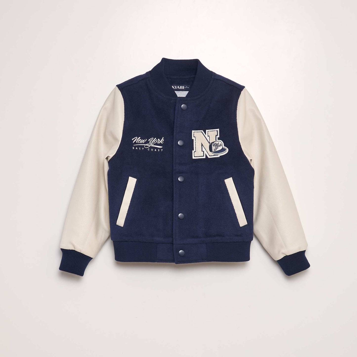 Varsity-style dual fabric jacket BLUE