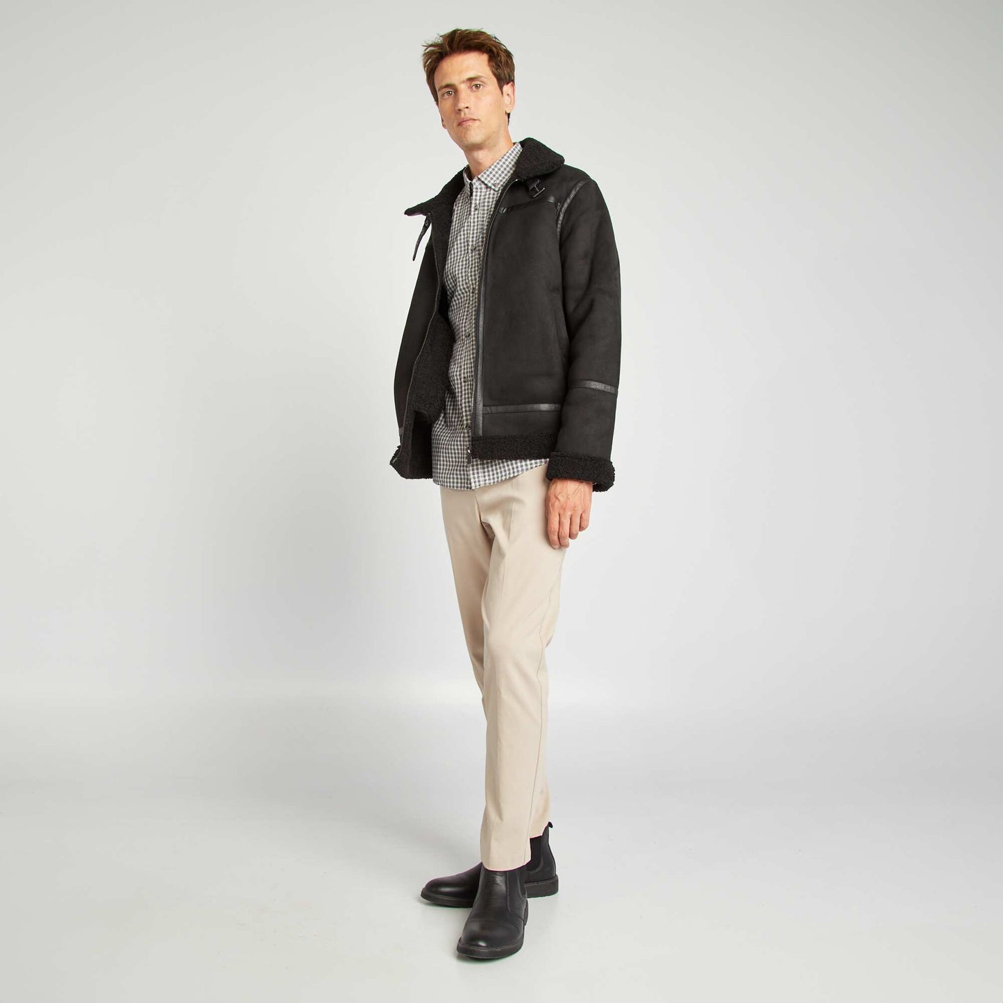 Suedette and sherpa jacket black