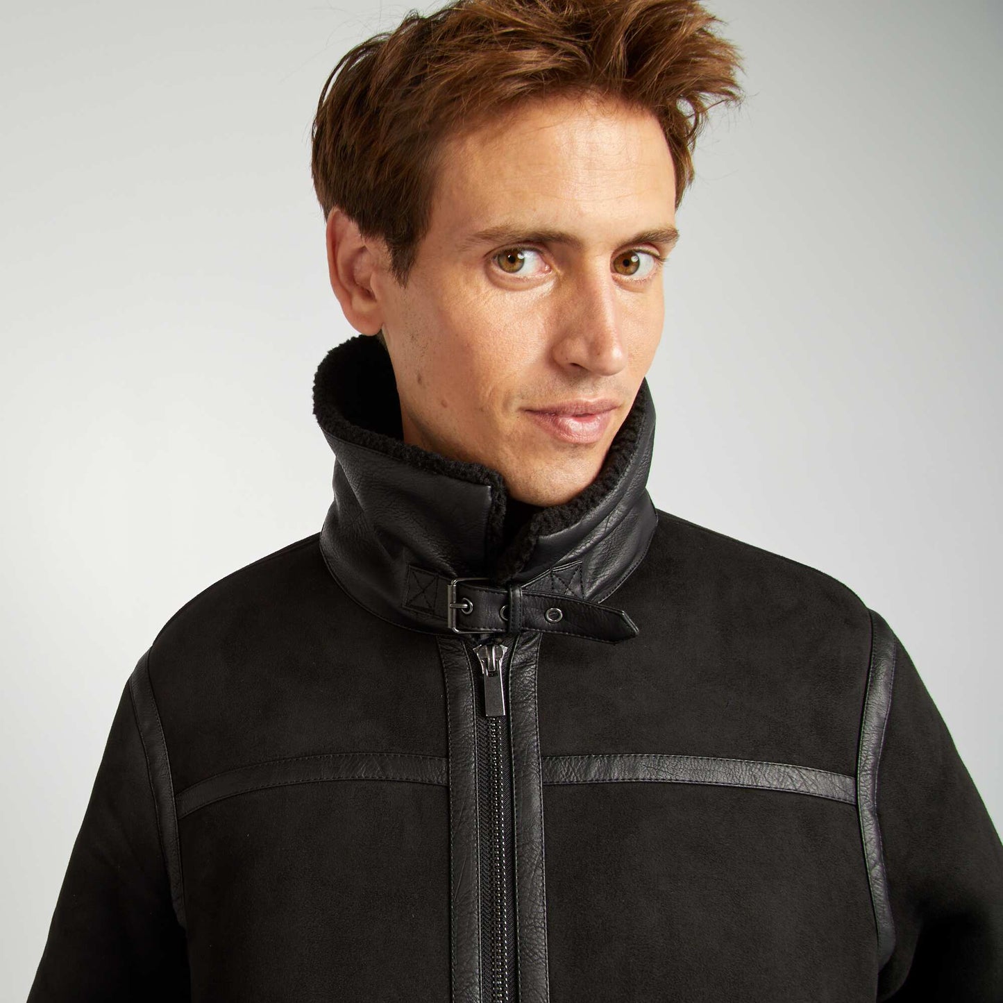 Suedette and sherpa jacket black