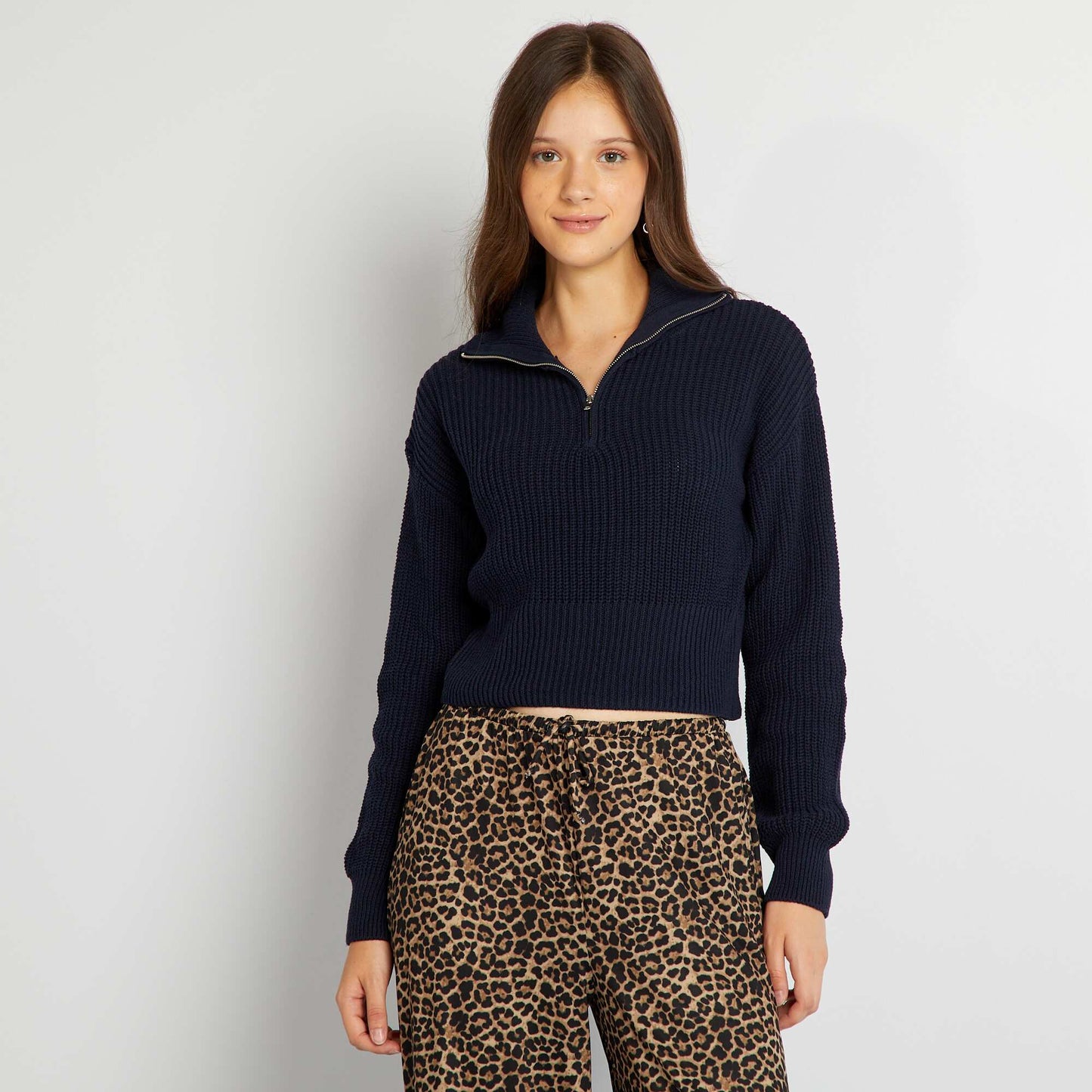 Jumper with high zip-up neckline BLUE