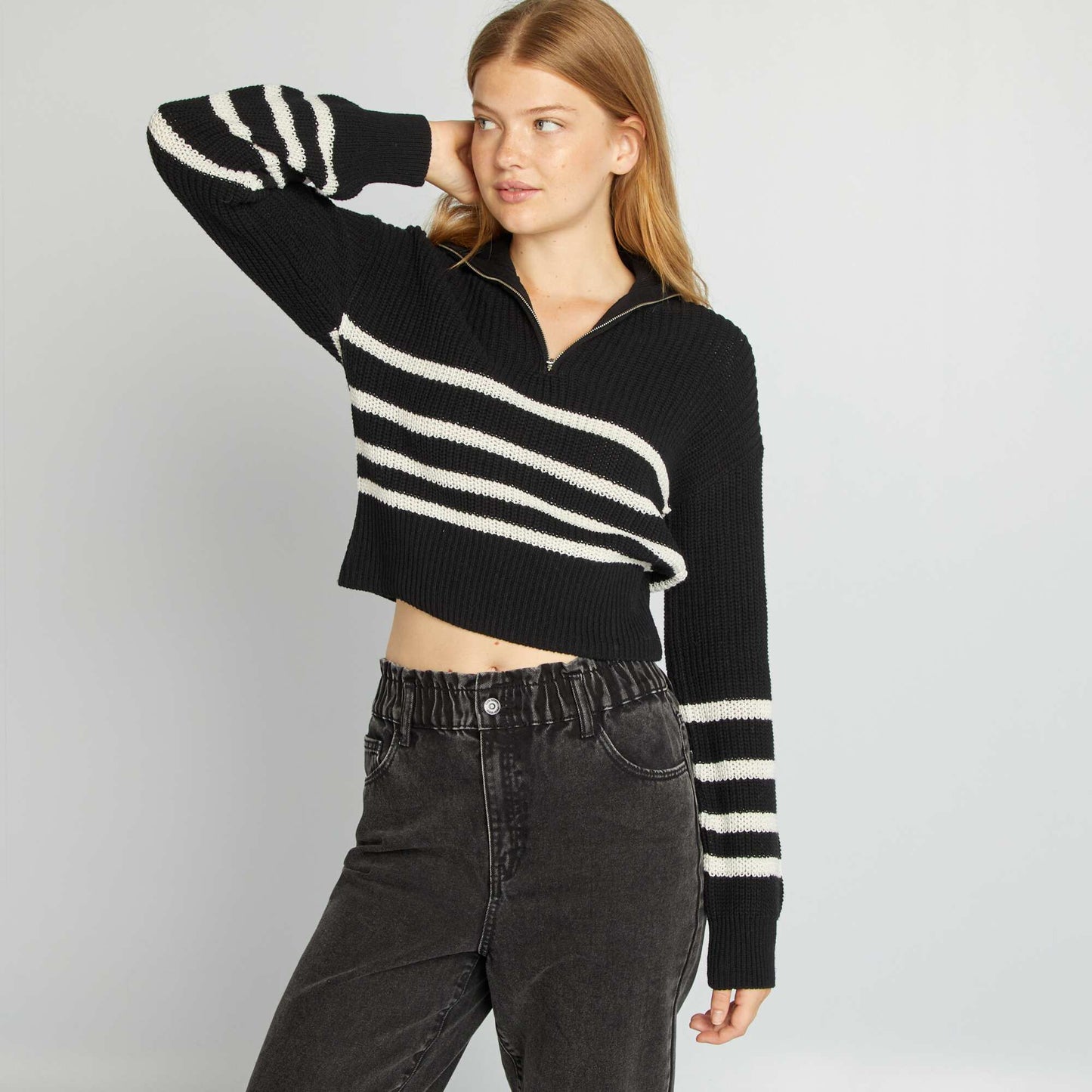 Jumper with high zip-up neckline BLACK