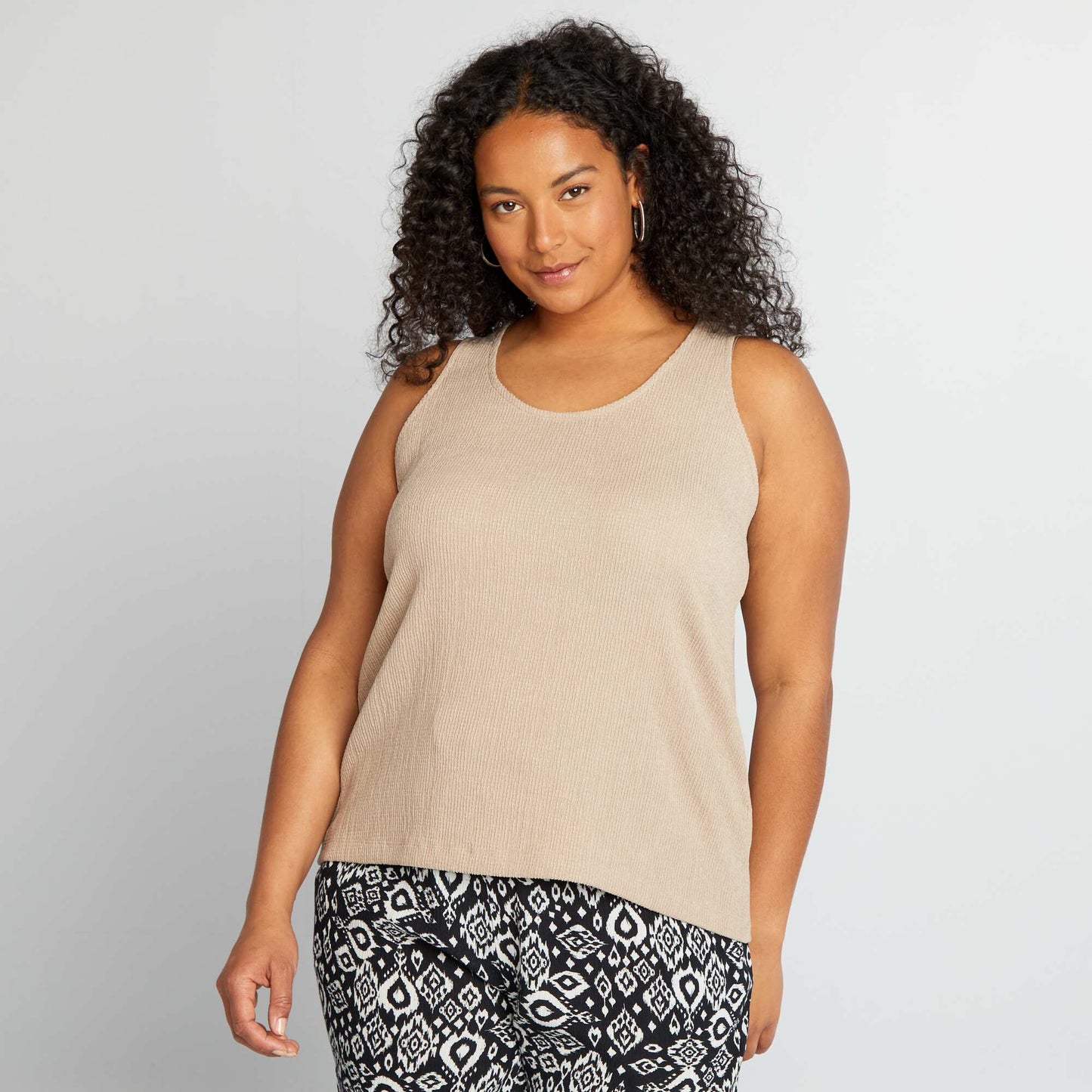 Waffle-knit loose-fit vest top BROWN