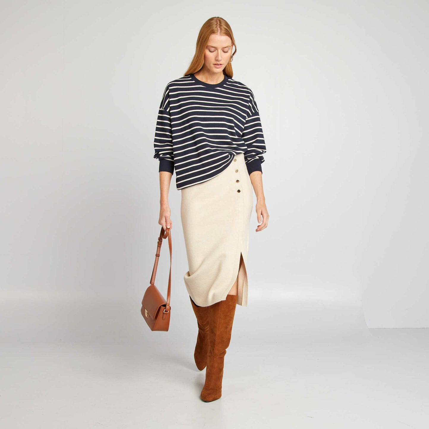 Form-fitting sweater skirt BEIGE