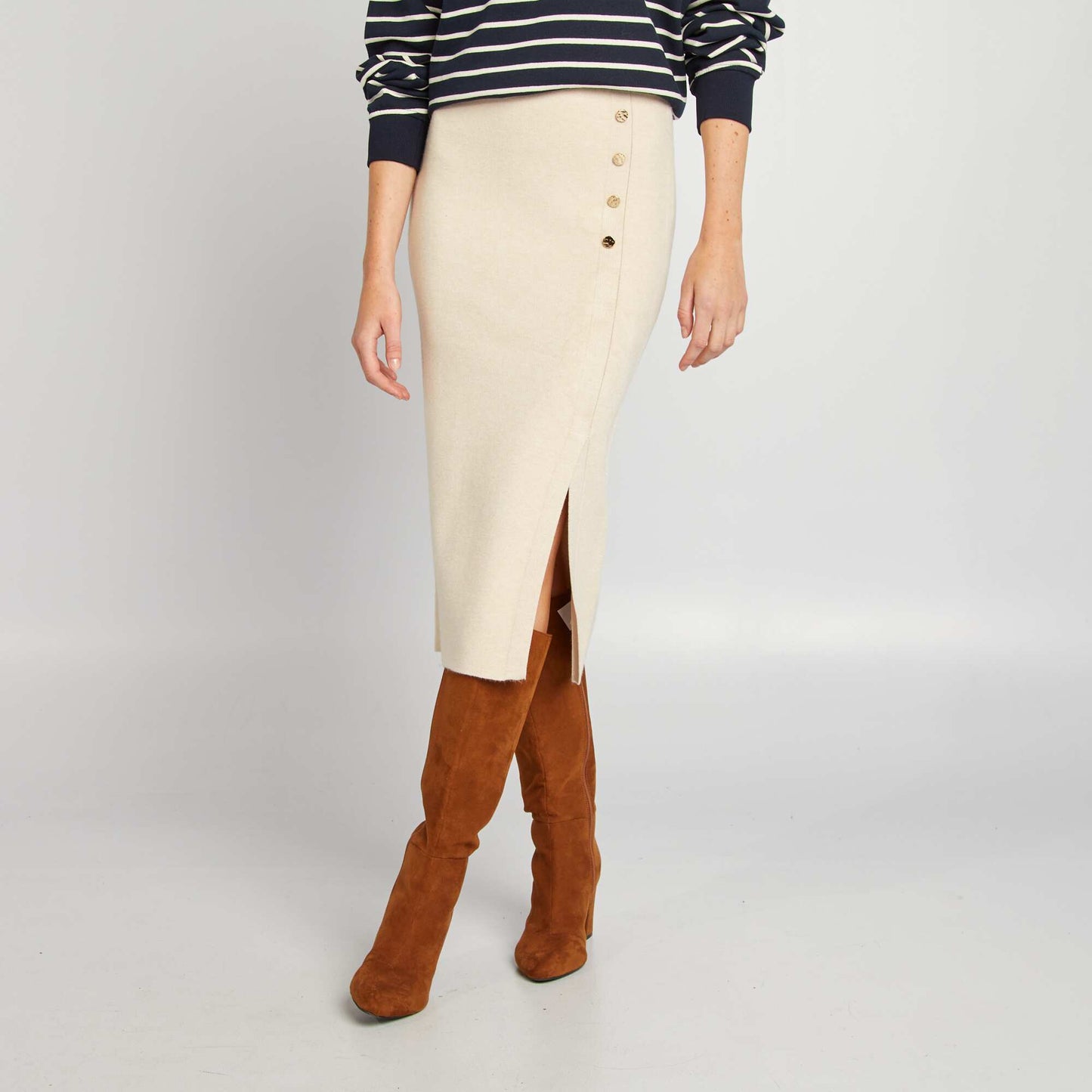 Form-fitting sweater skirt BEIGE