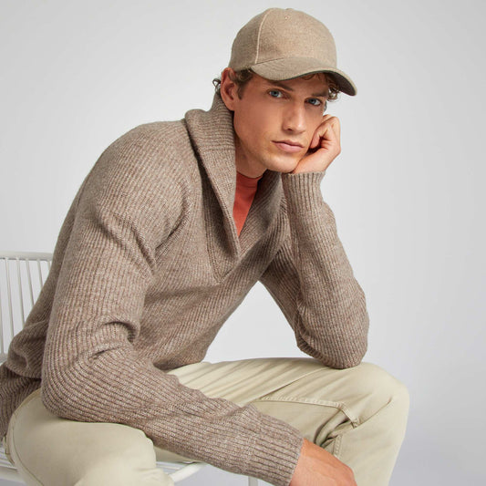 Wool-blend shawl-collar sweater BEIGE