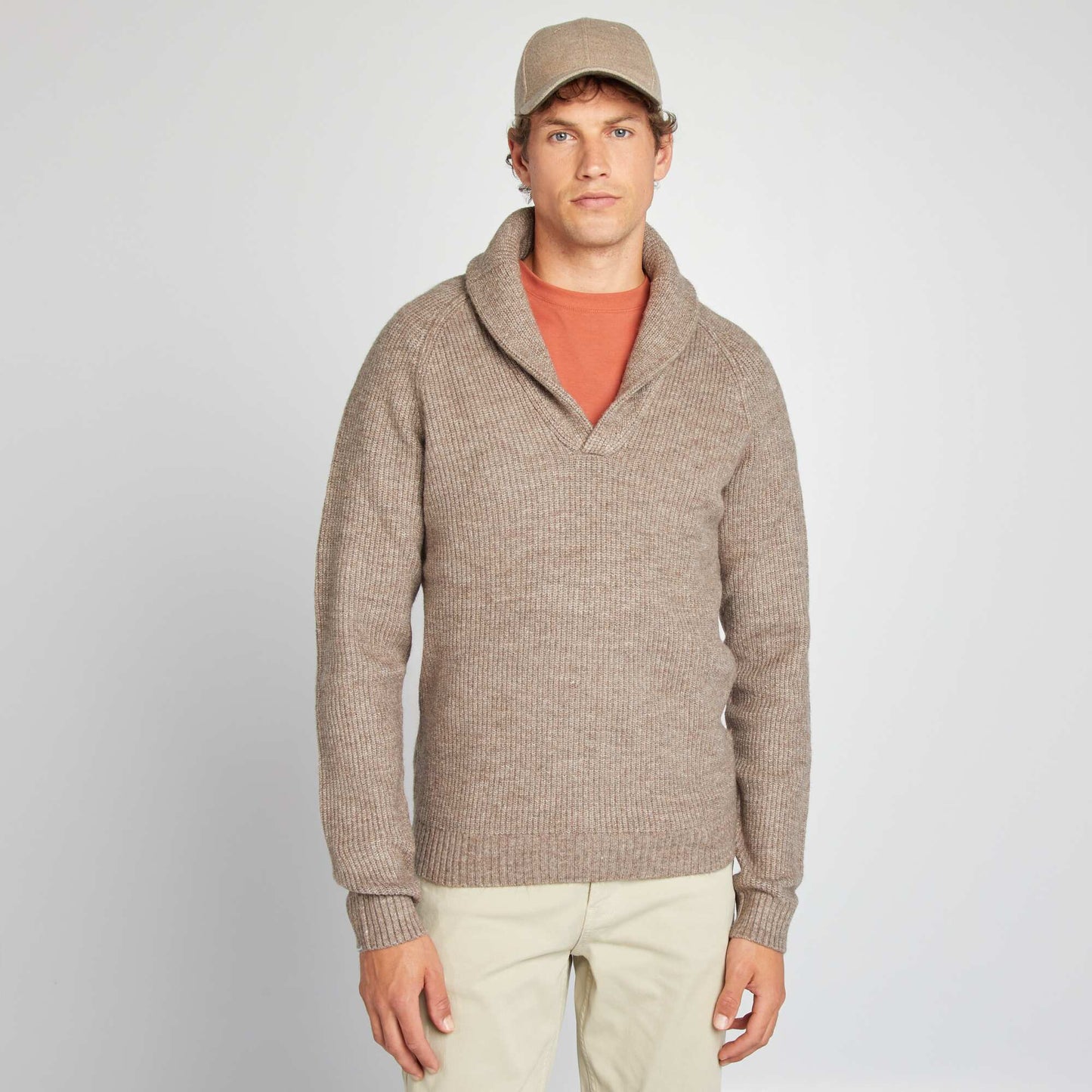 Wool-blend shawl-collar sweater BEIGE