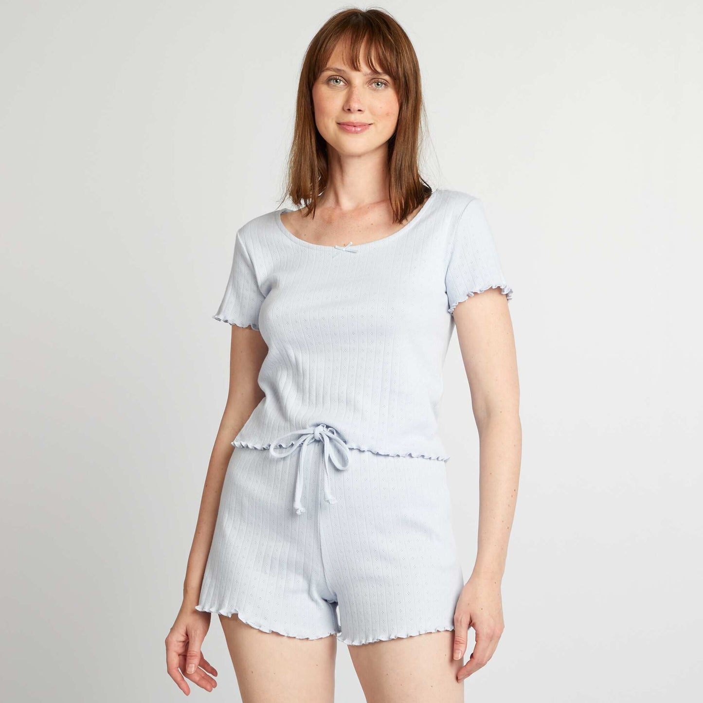 Pointelle knit short pyjama set BLUE