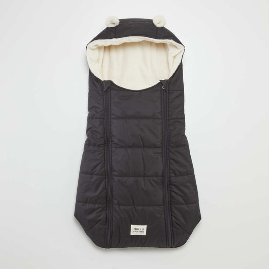 Quilted fleece sleeping bag with hood BLACK