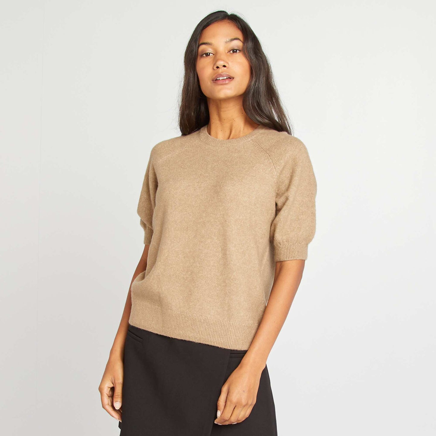 Short-sleeved sweater BROWN