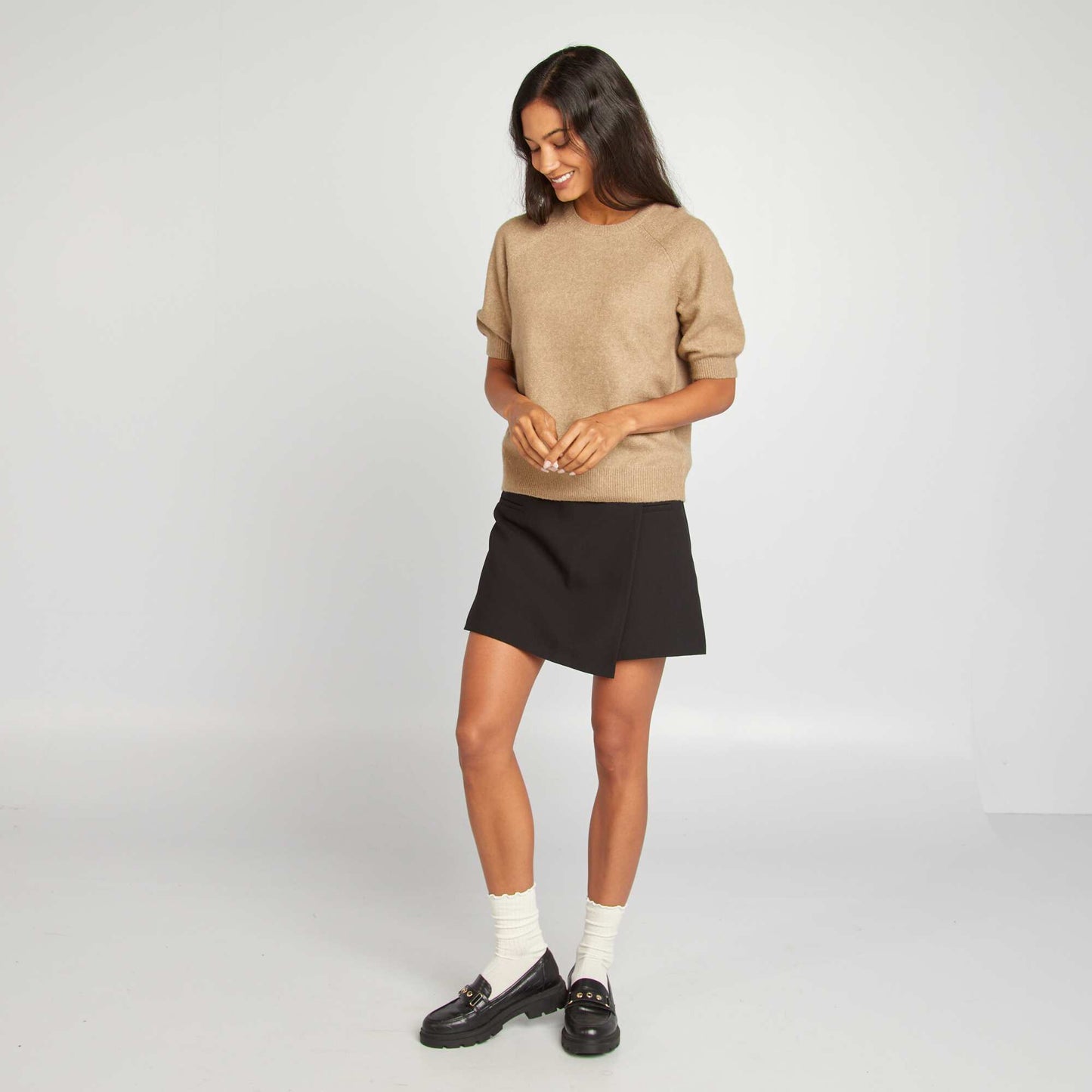 Short-sleeved sweater BROWN