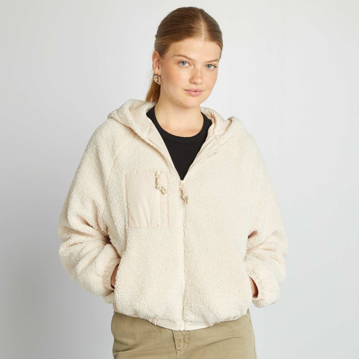 Sherpa hooded jacket BEIGE