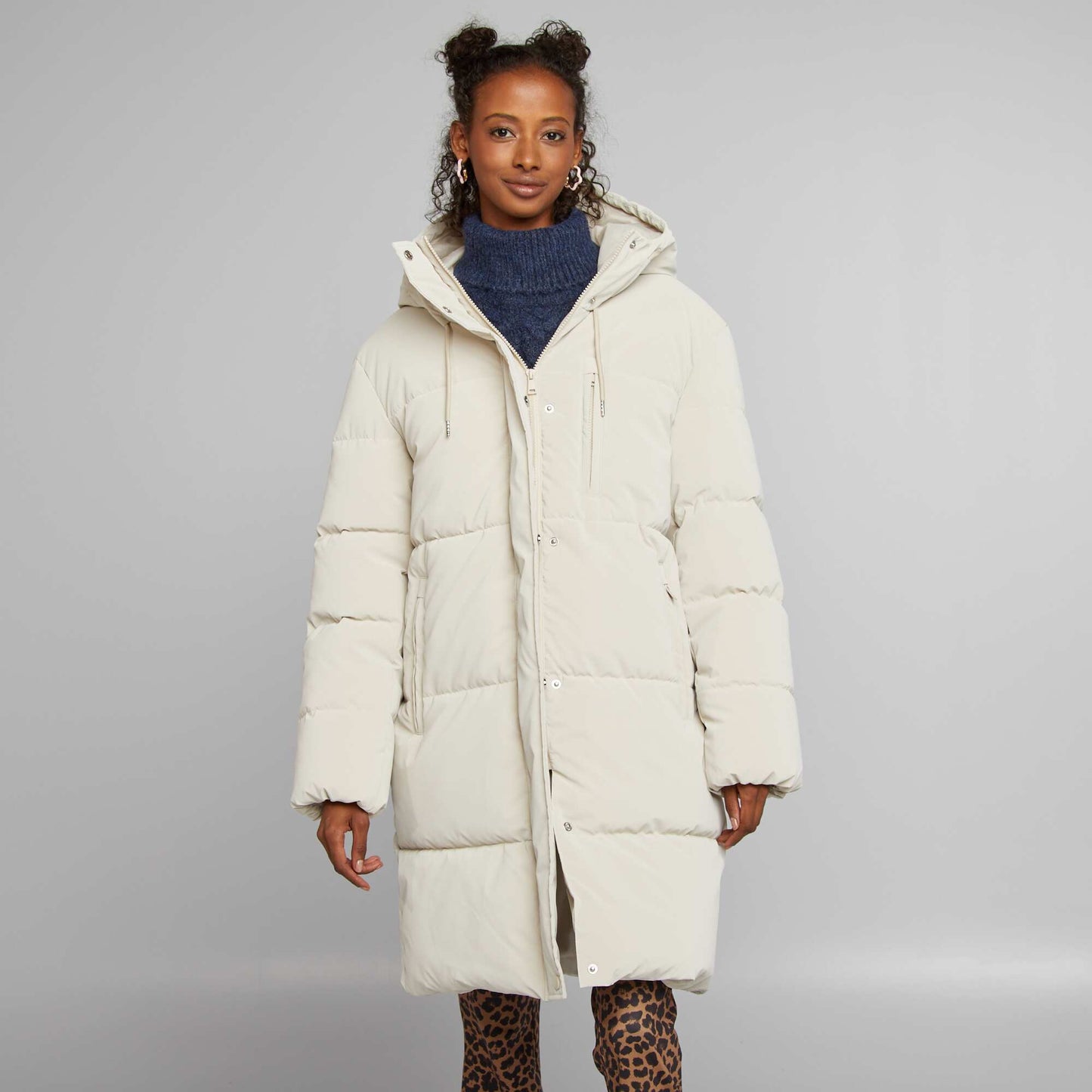 Long hooded padded coat BEIGE