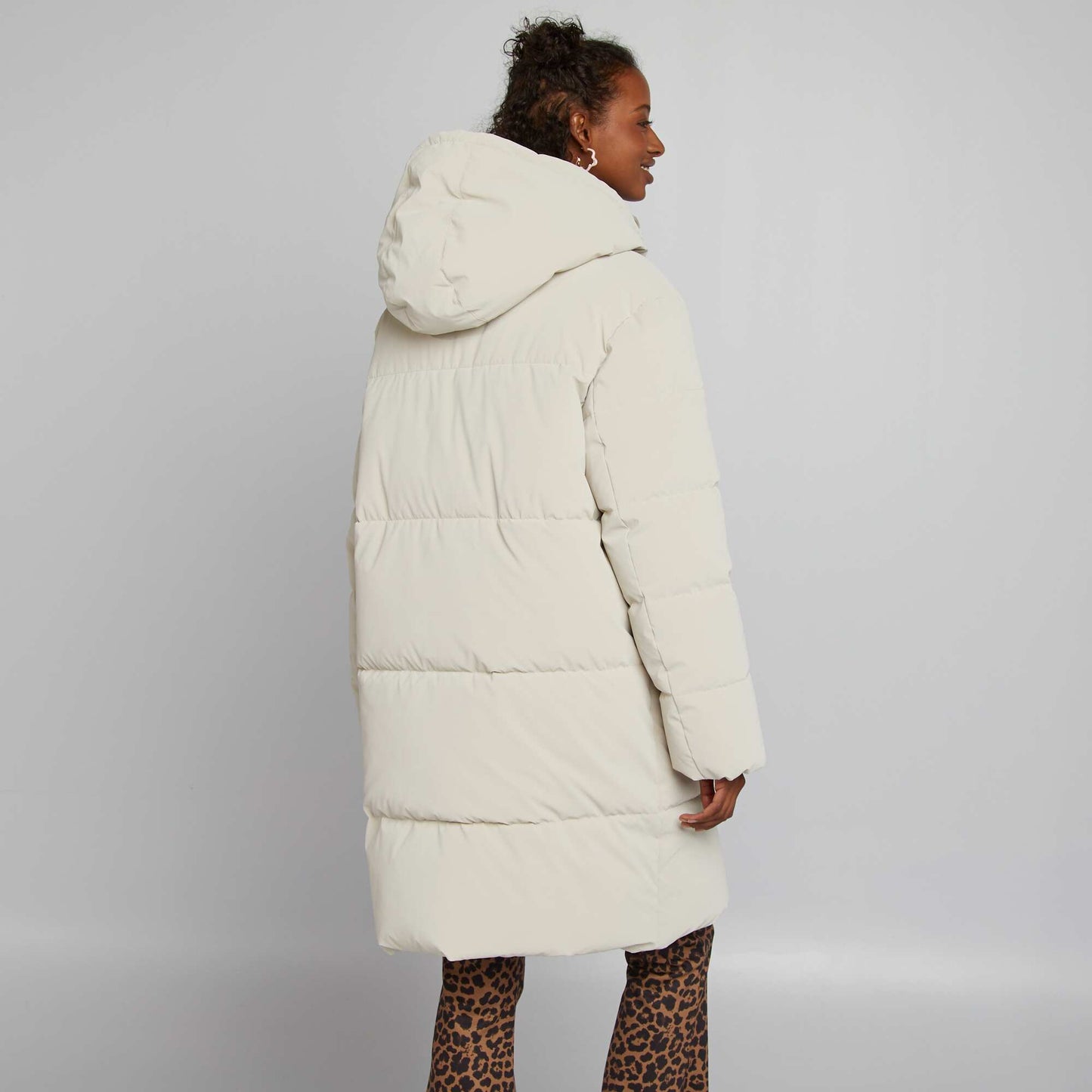 Long hooded padded coat BEIGE