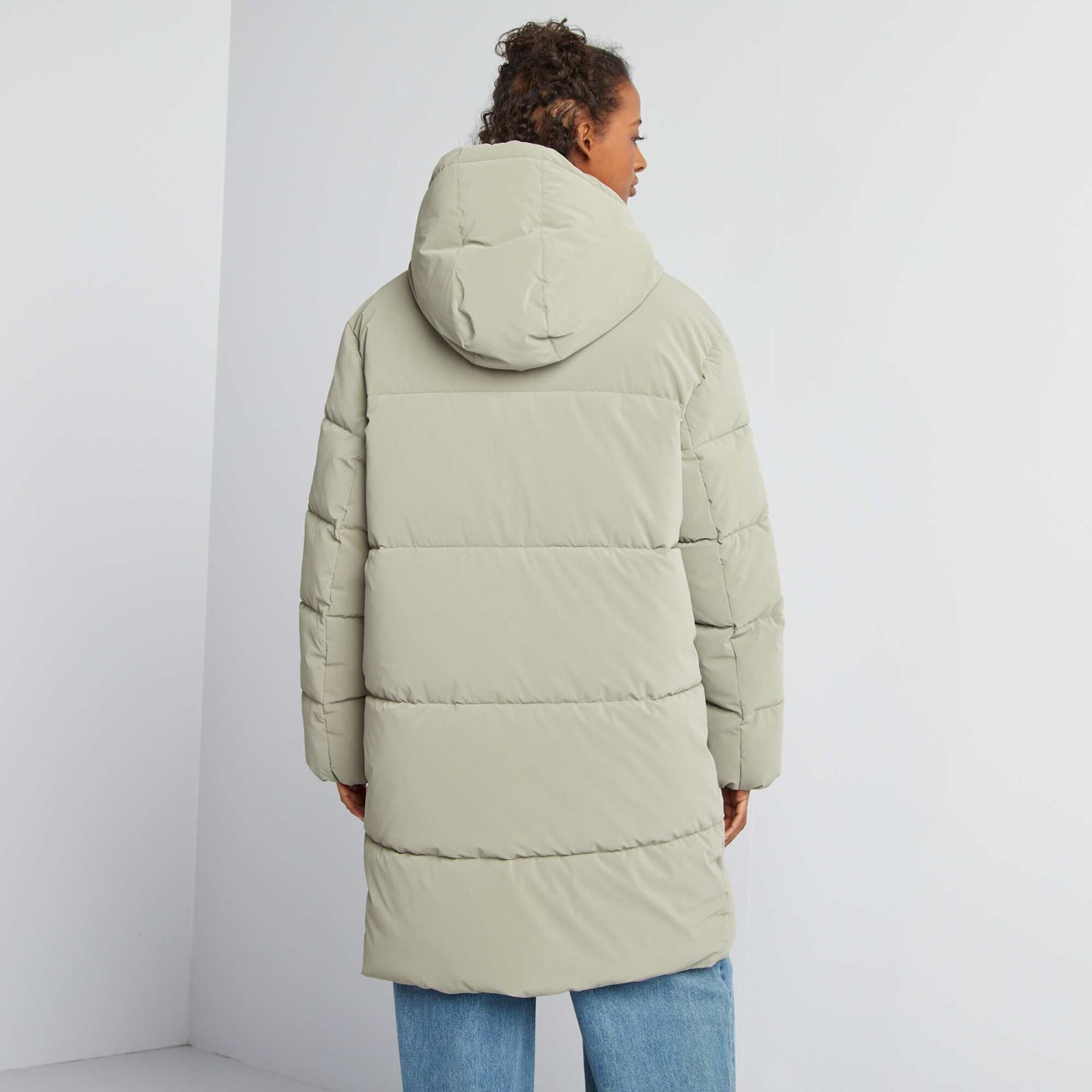 Long hooded padded coat KHAKI