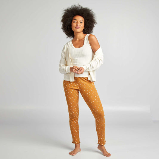 Printed pointelle knit pyjama bottoms BROWN