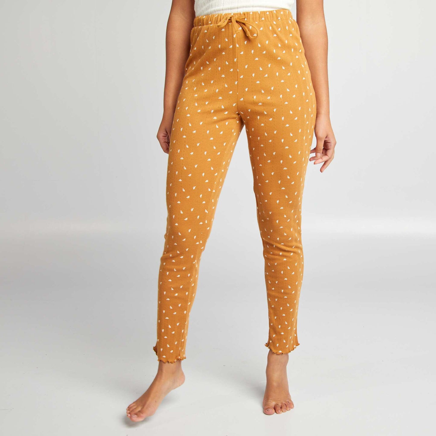 Printed pointelle knit pyjama bottoms BROWN