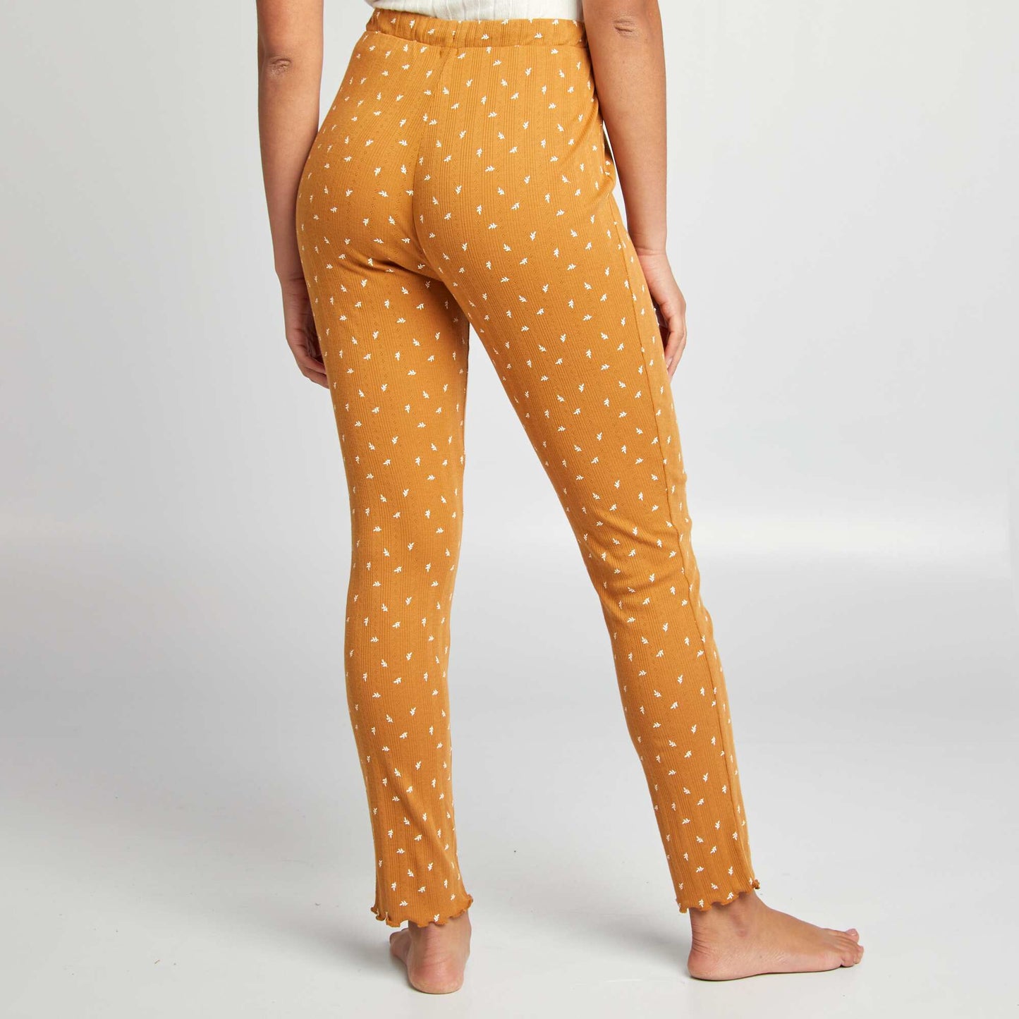 Printed pointelle knit pyjama bottoms BROWN