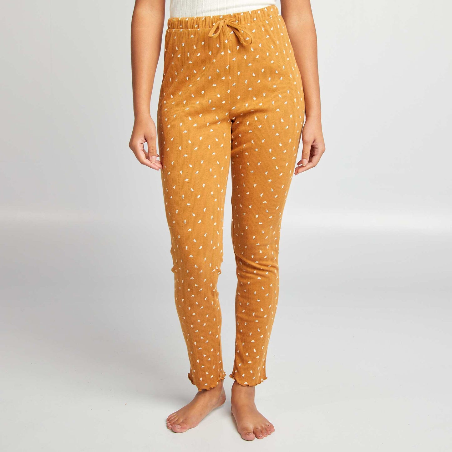 Printed pointelle knit pyjama bottoms BROWN