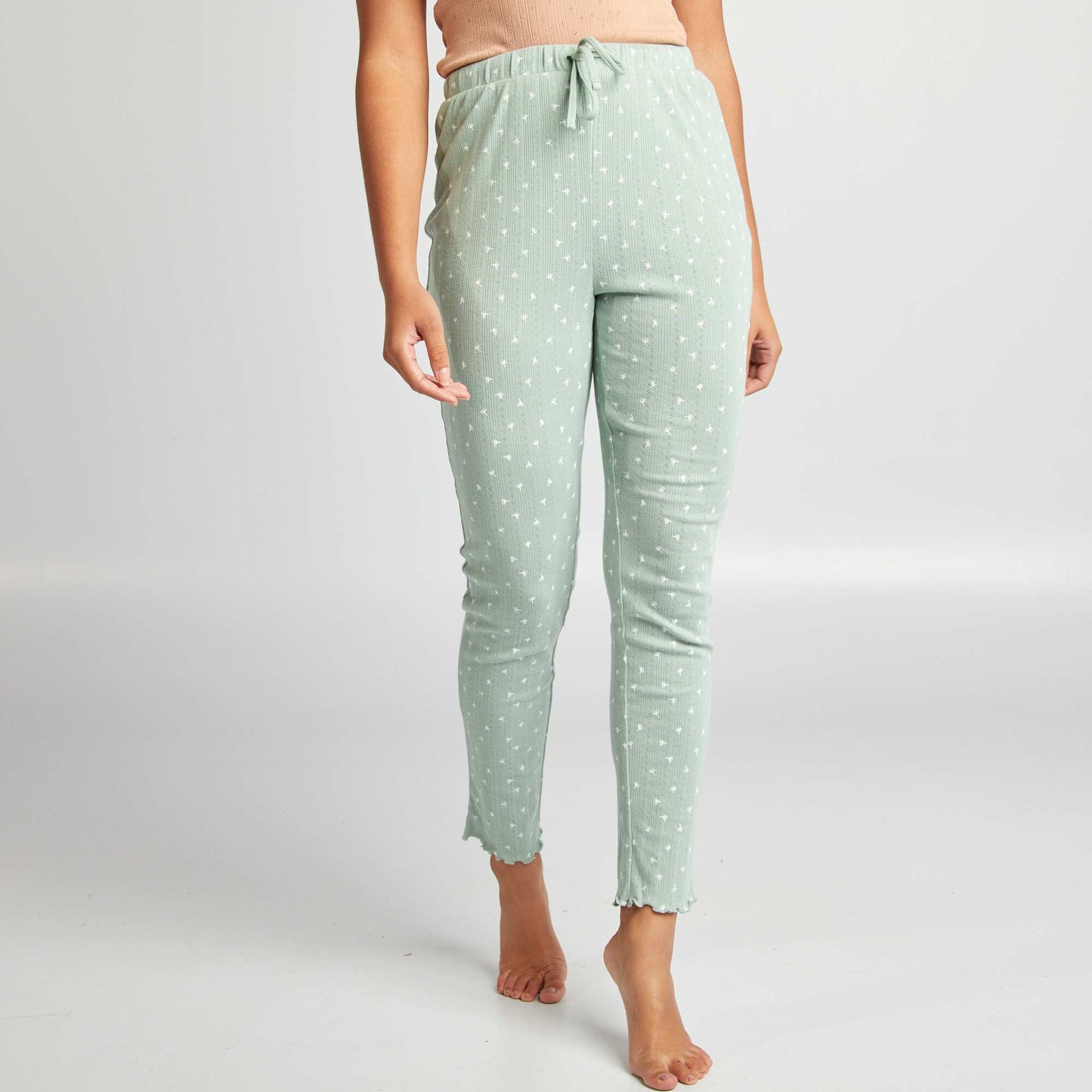 Printed pointelle knit pyjama bottoms GREEN