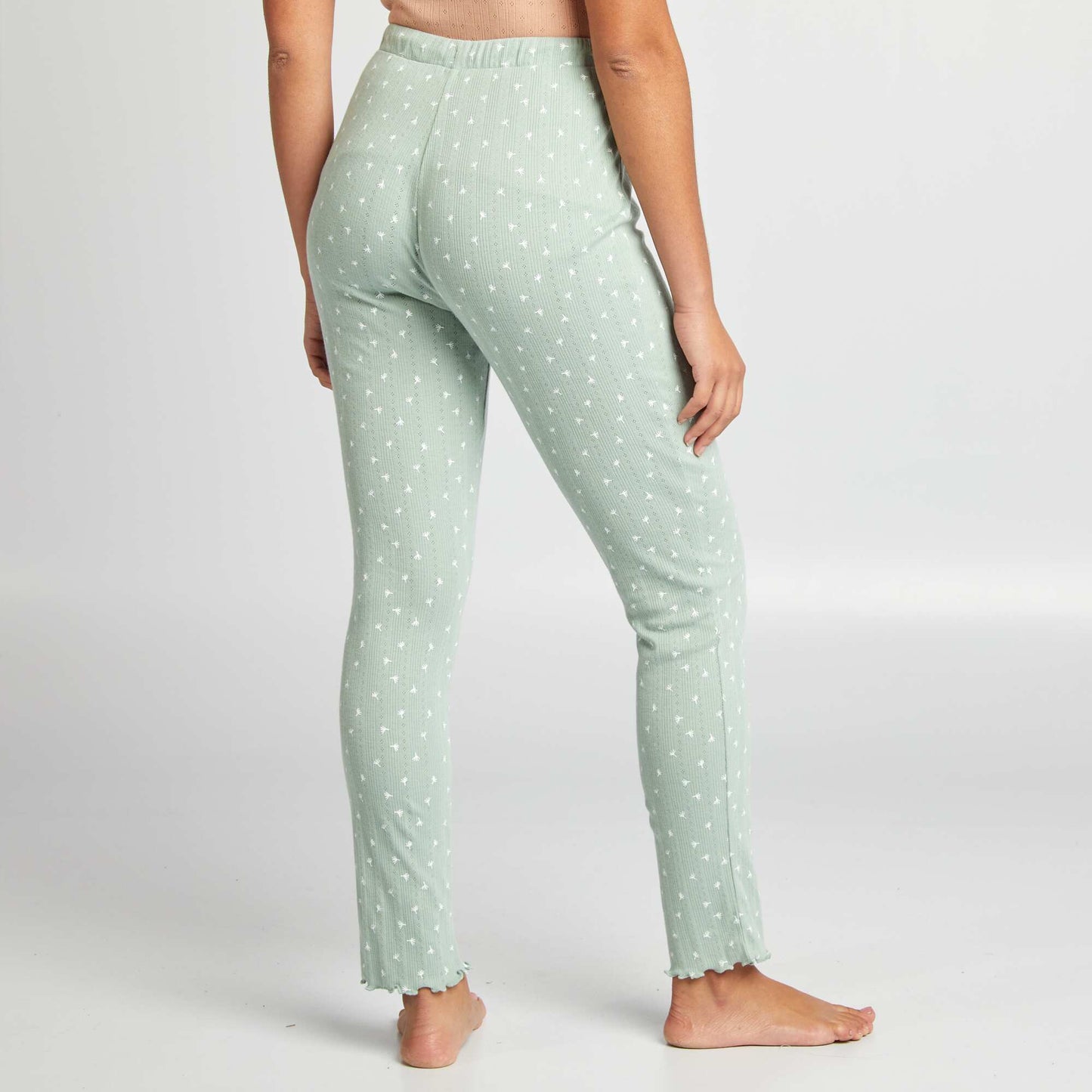 Printed pointelle knit pyjama bottoms GREEN