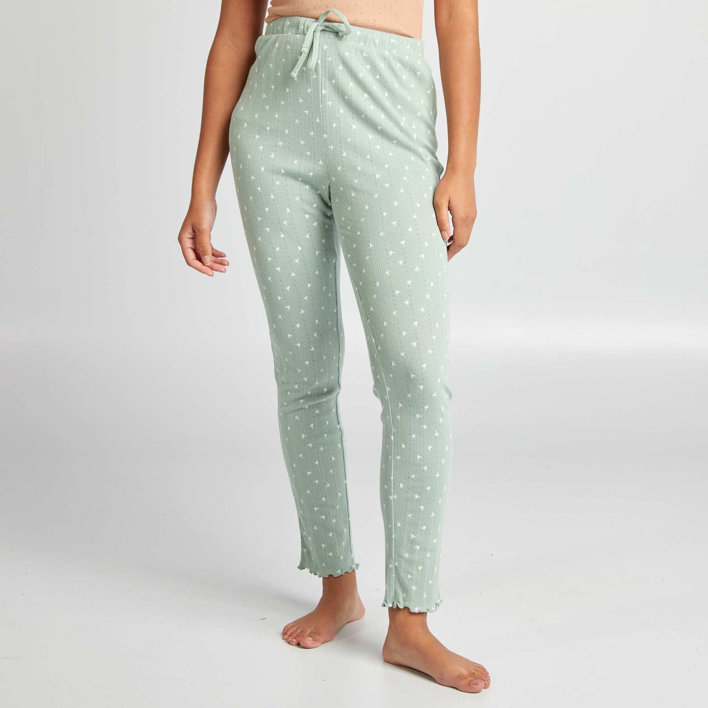 Printed pointelle knit pyjama bottoms GREEN