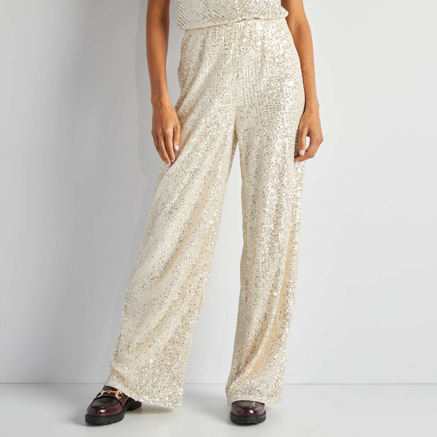 Sequined party trousers BEIGE