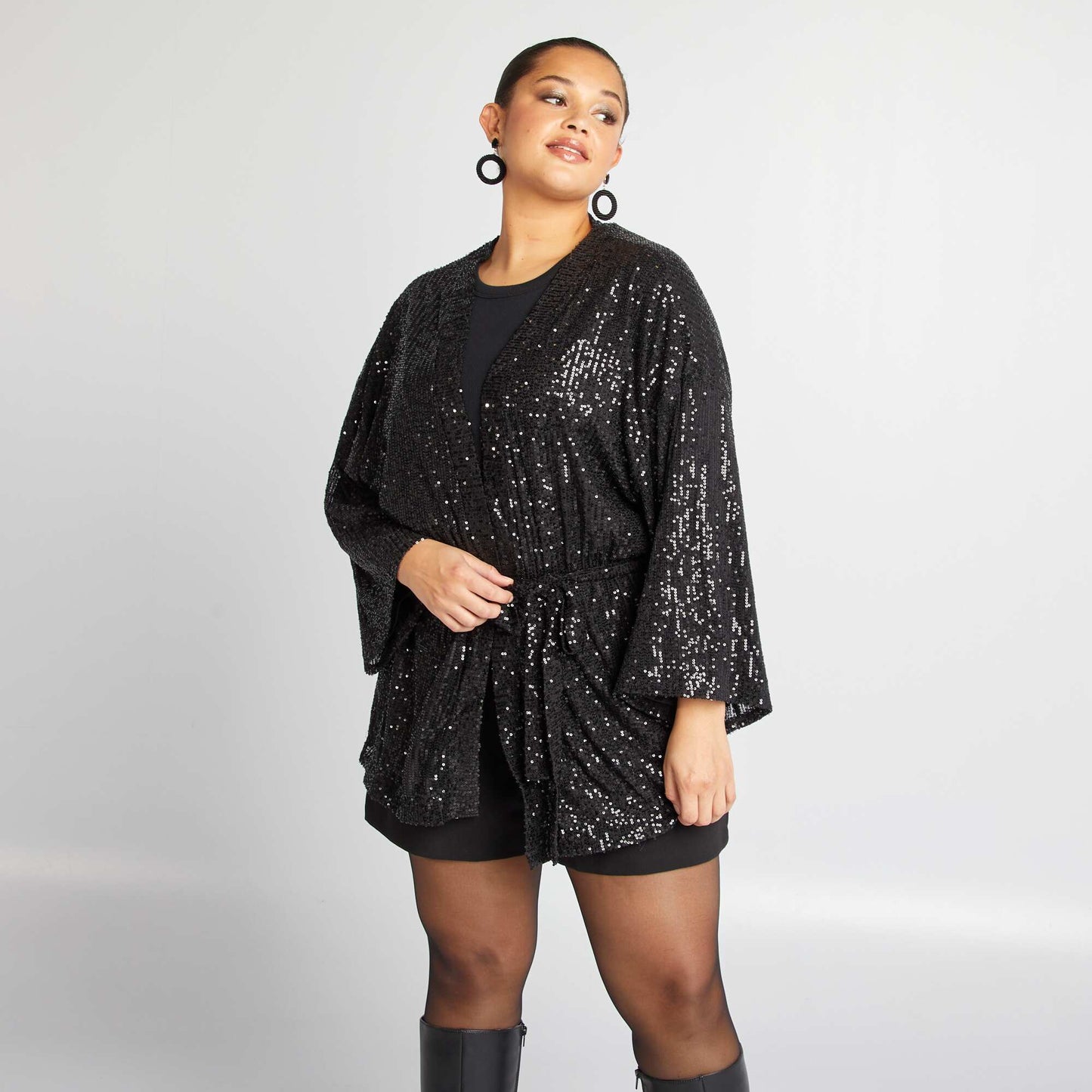 Sequined party kimono BLACK