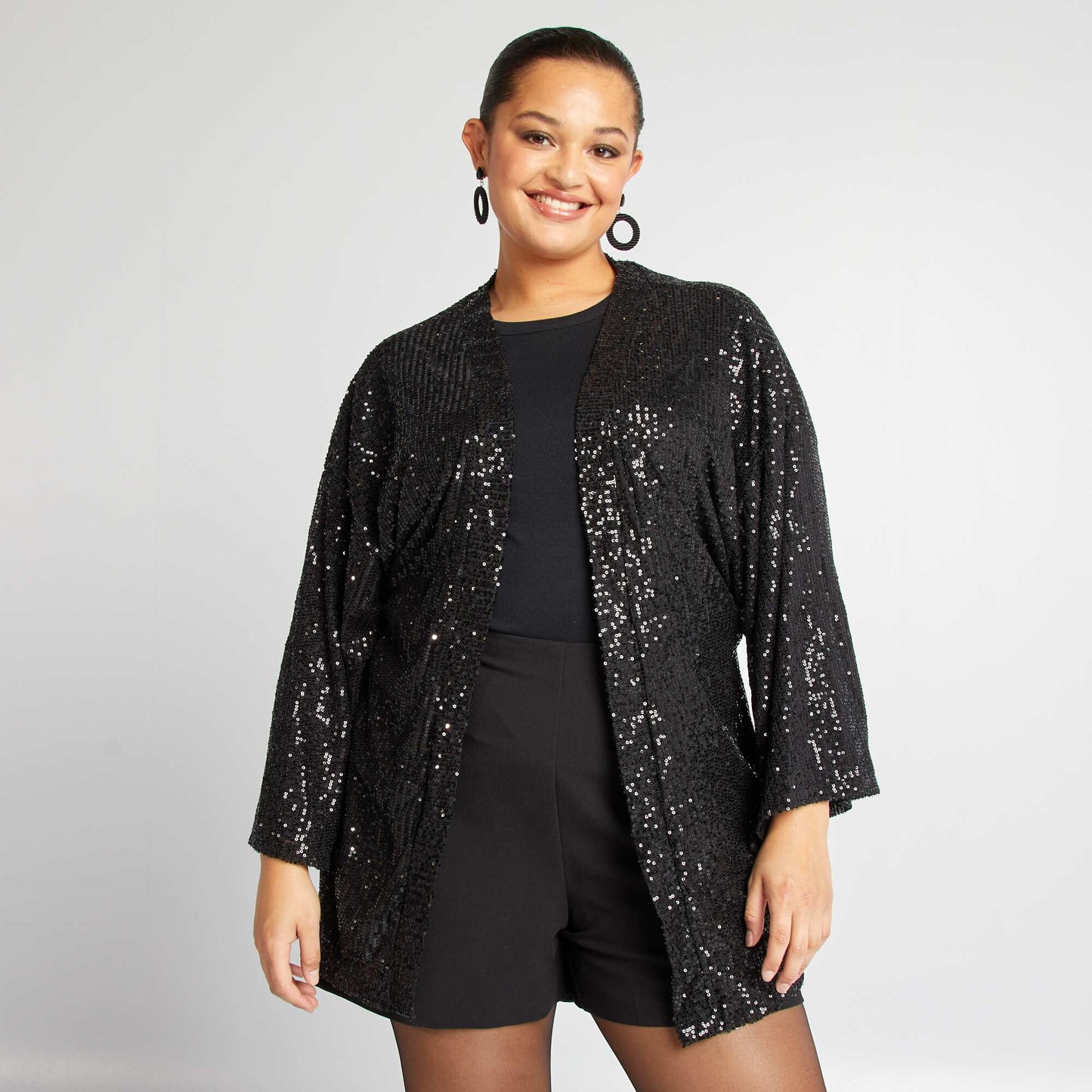 Sequined party kimono BLACK