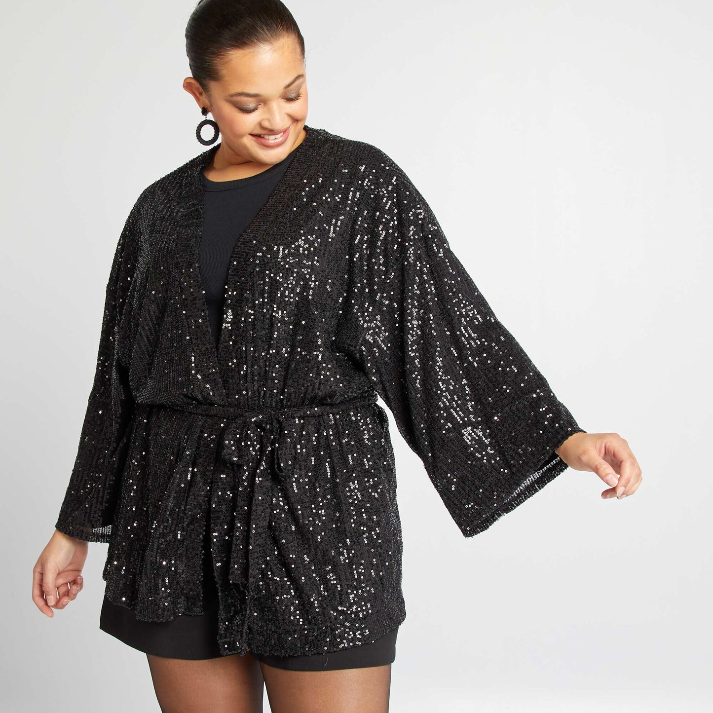 Sequined party kimono BLACK