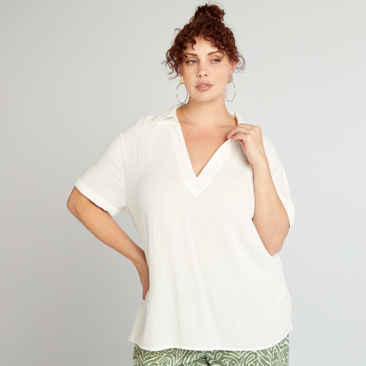 Plain cotton gauze blouse WHITE