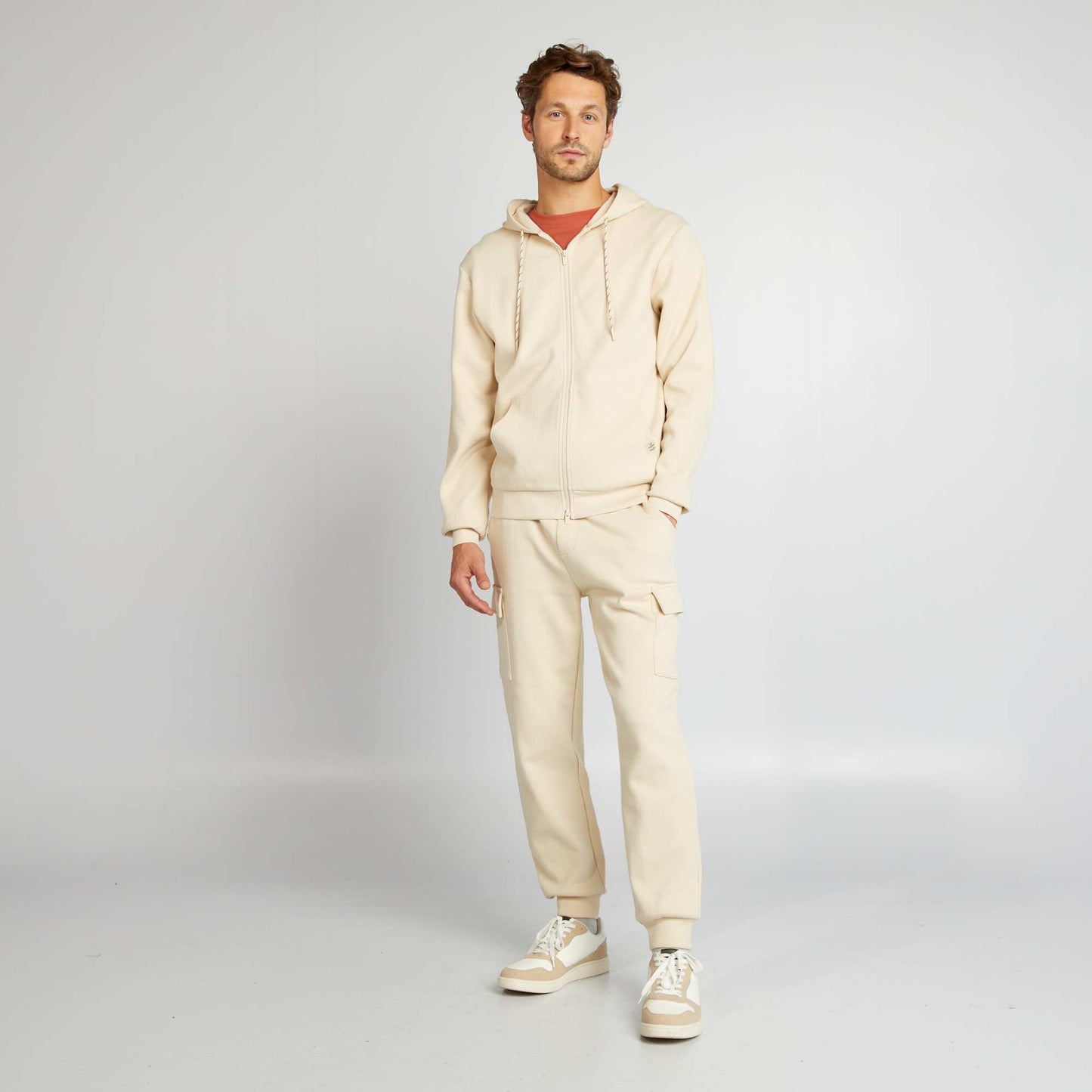 Zip-up piqué knit hoodie WHITE