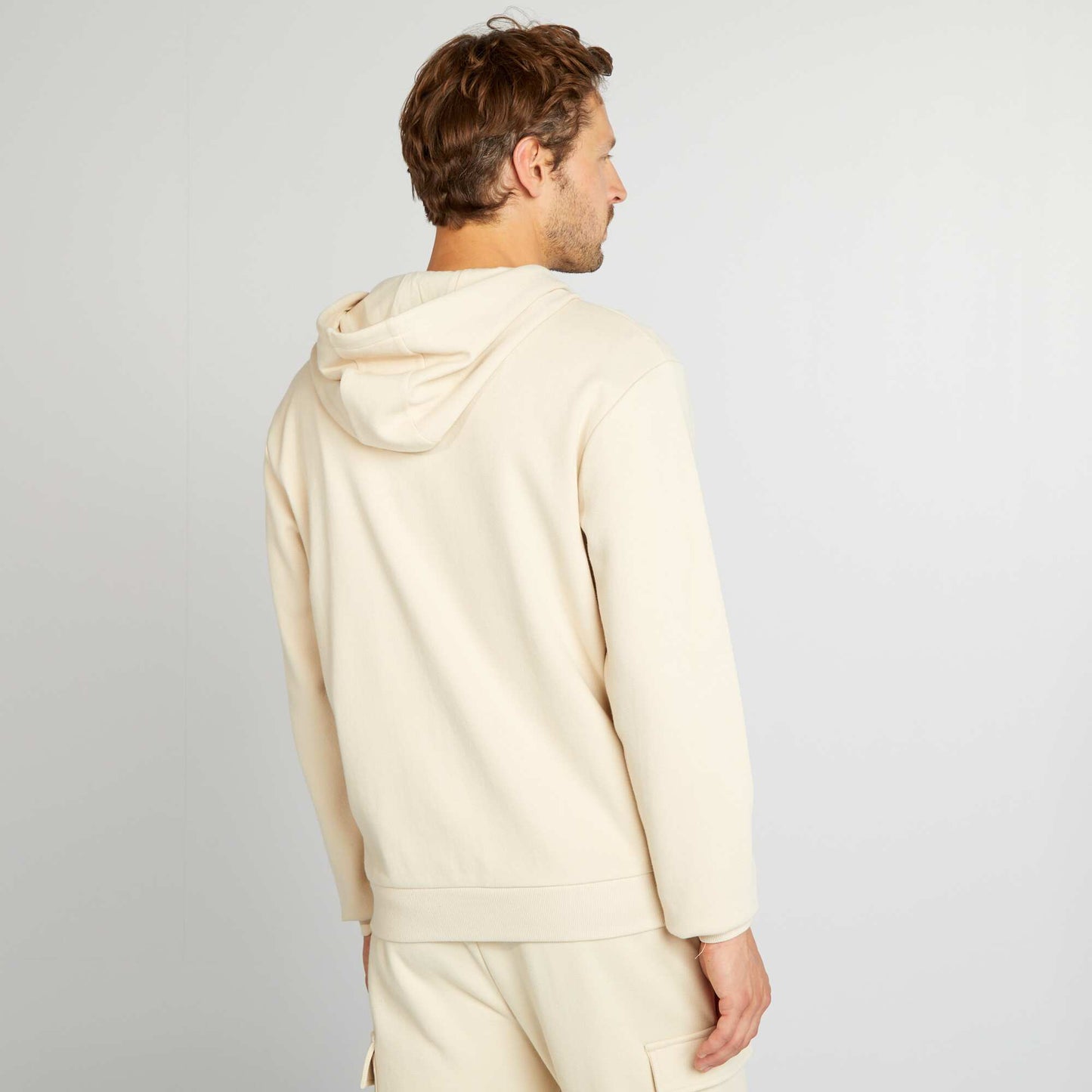 Zip-up piqué knit hoodie WHITE