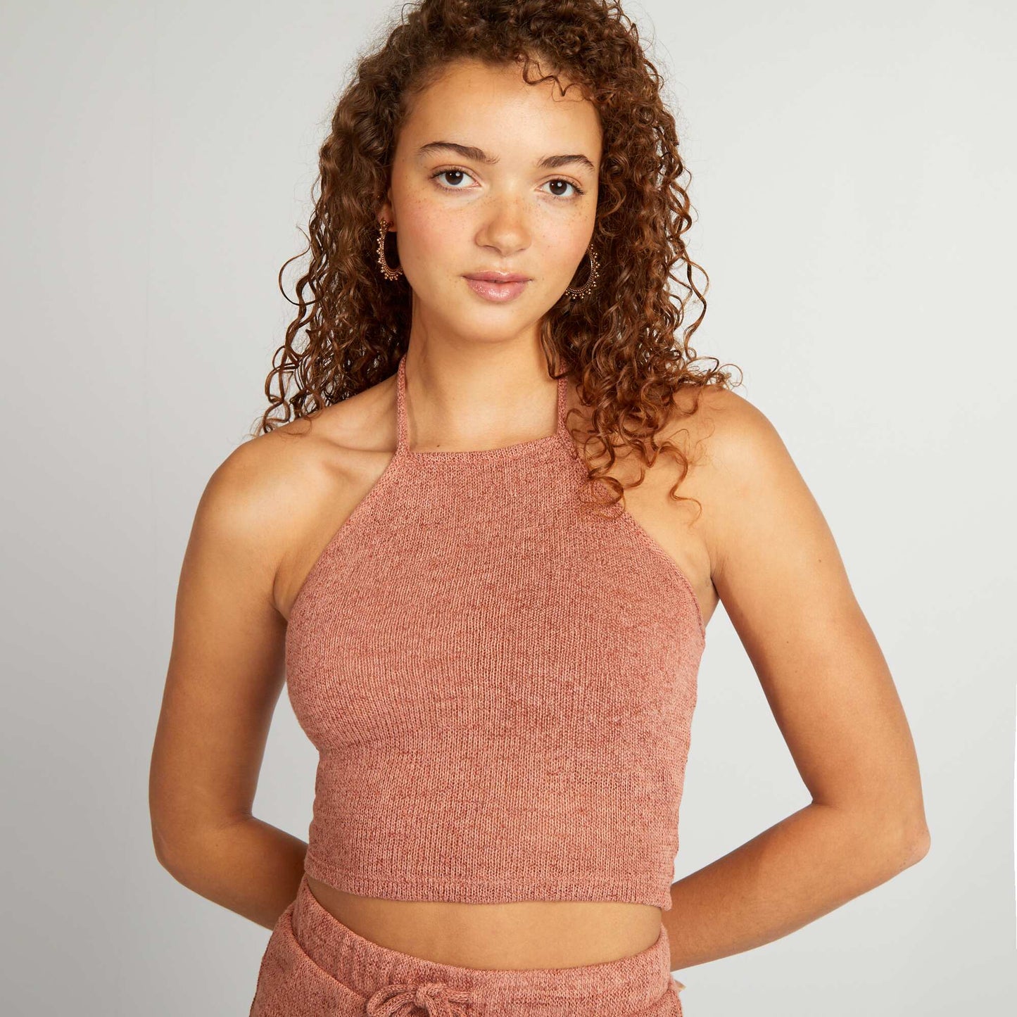 Backless vest top with spaghetti straps BROWN