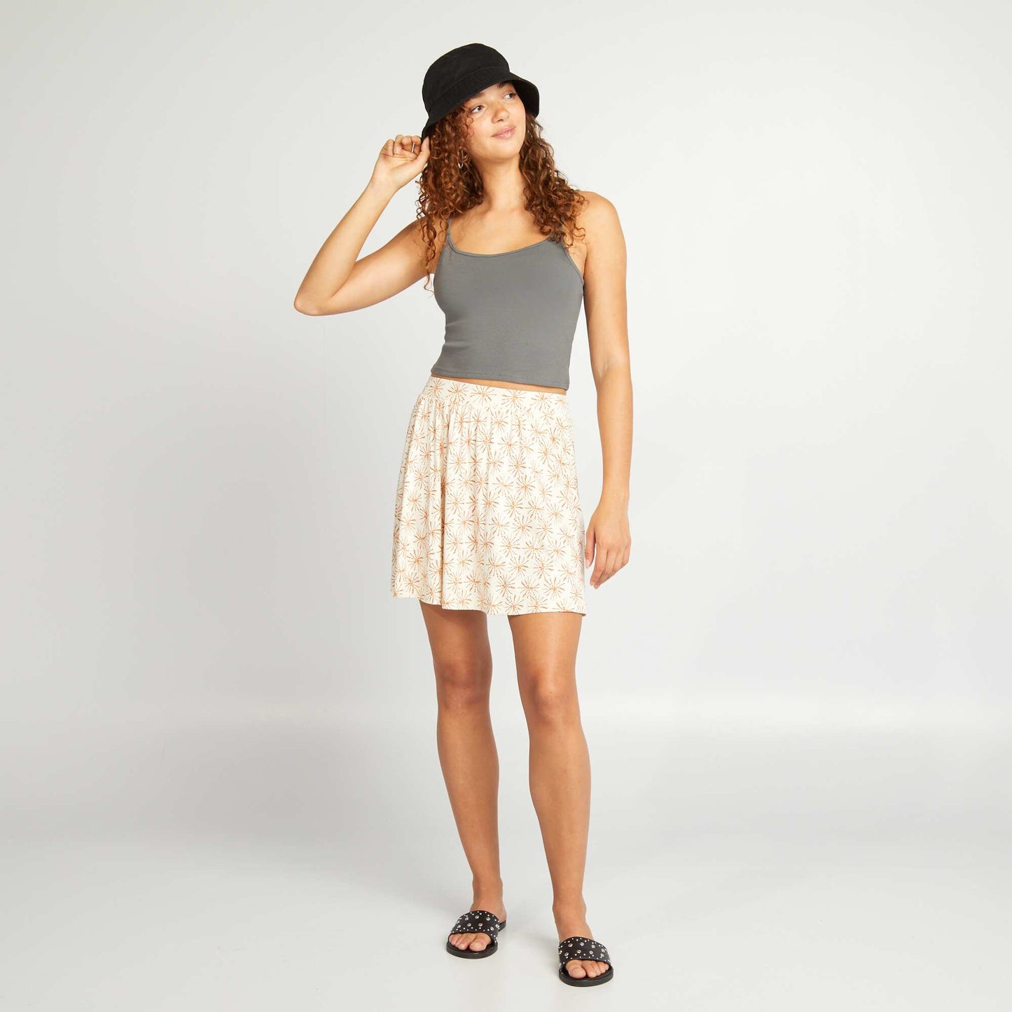 Short printed A-line skirt BEIGE